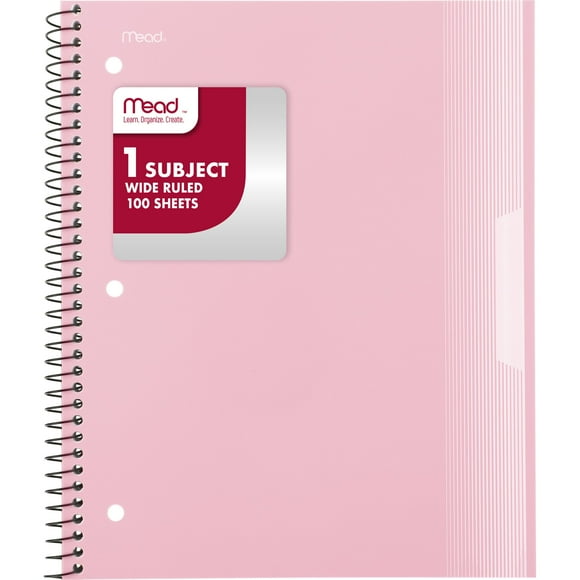 Mead 1 Subject Wide Ruled Notebook 8 x 105 Pastel Pink Poly Spiral 100 Sheets -