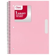 Mead 1 Subject Wide Ruled Spiral Notebook, 8 x 10.5 Inches, Pastel Pink, Poly Cover, 100 Sheets