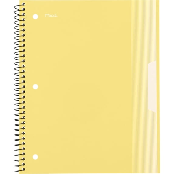 Mead Spiral Notebook, 1 Subject, Wide Ruled, Plastic Cover, 8" x 10.5", Pastel Yellow