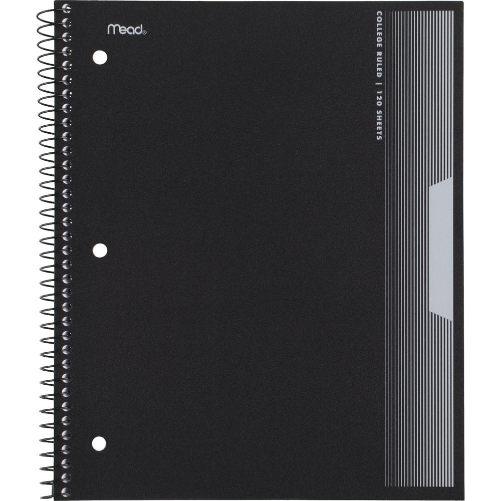 Mead Spiral Notebook, 3 Subject, College Ruled, 8 1/2" x 11", Black