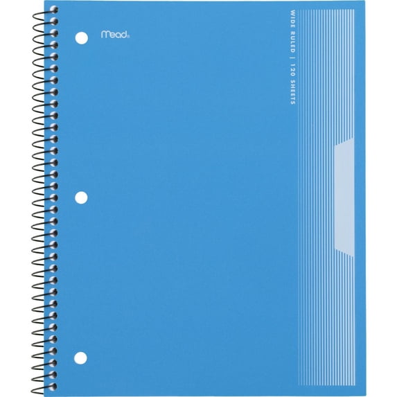 Subject Wide Ruled Blue Notebook Mead Spiral Notebook, 3 Subject, Wide Ruled, 8 1/2