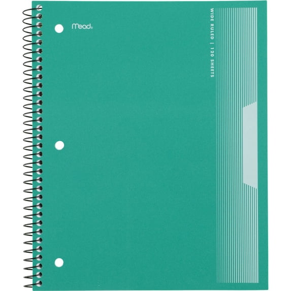 Mead Spiral Notebook, 3 Subject, Wide Ruled, 8 1/2" x 11", Green (930032FB-WMT)