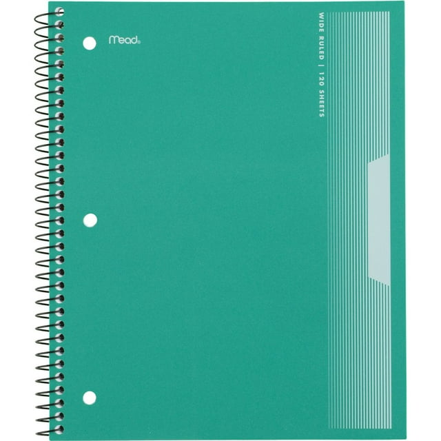 Mead Spiral Notebook, 3 Subject, Wide Ruled, 8 1/2" x 11", Green