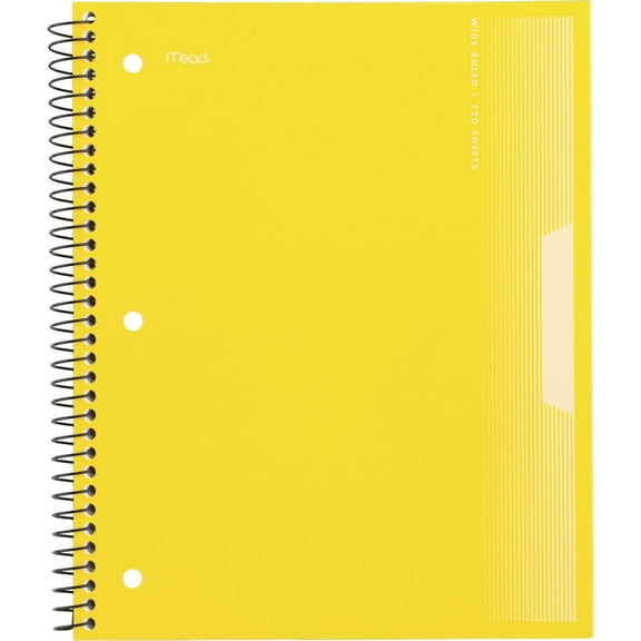 Mead Spiral Notebook, 3 Subject, Wide Ruled, 8 1/2" x 11", Yellow (930032FC-WMT)