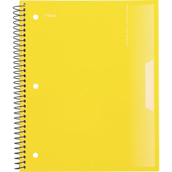 Mead Spiral Notebook, 3 Subject, Wide Ruled, 8 1/2" x 11", Yellow (930032FC-WMT)