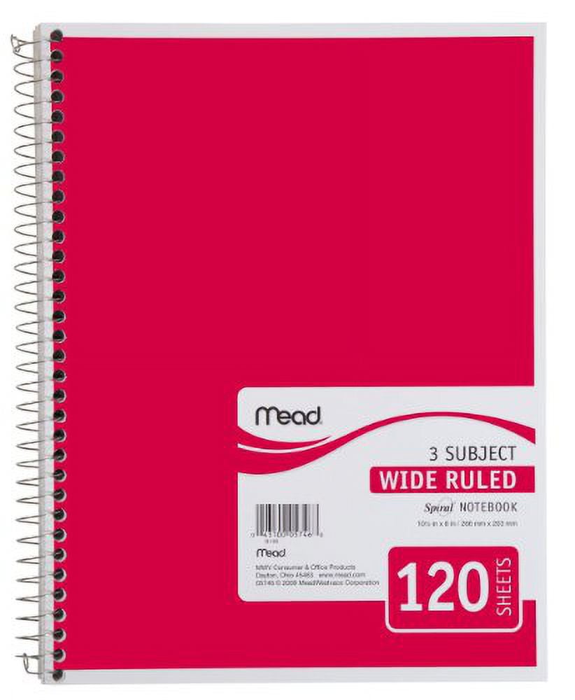 Mead Spiral Notebook, 3 Subject, Wide Ruled Paper, 120 Sheets, 101/2 x