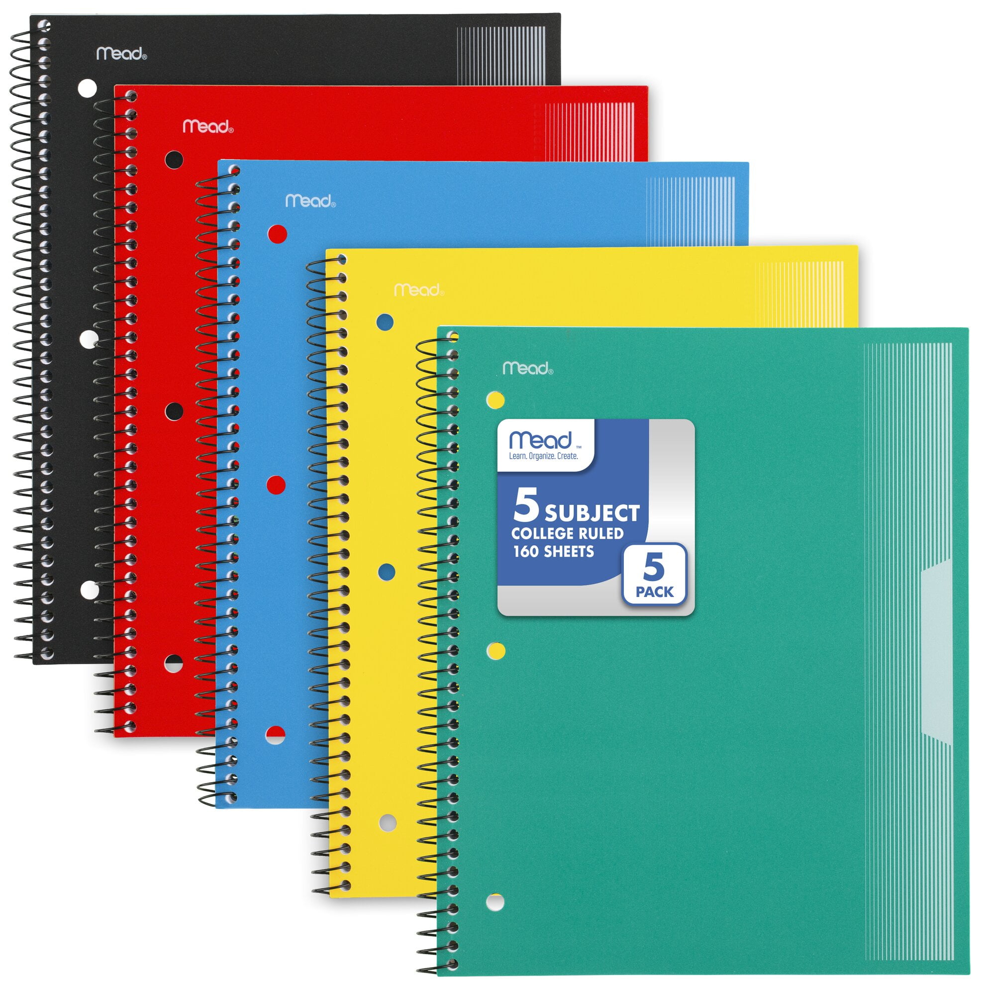 Mead Spiral Notebook 5 Subject College Ruled Plastic Cover 8 12 x 11 5 Pack -