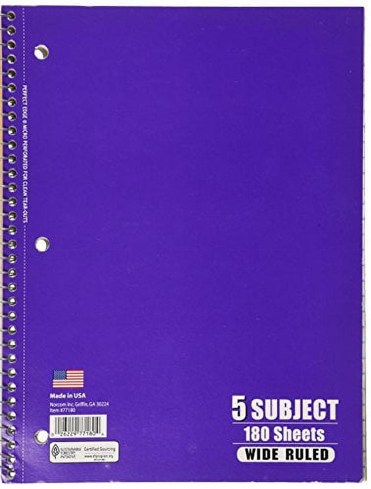 NORCOM Mead Spiral Notebook, 5 Subject, Wide Ruled, 180 Sheets, 1 Notebook per Order, Assorted Colors - Color May Vary (05680)