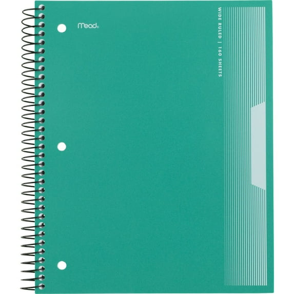 Mead Spiral Notebook, 5 Subject, Wide Ruled, 8 1/2" x 11", Green (930033FB-WMT)