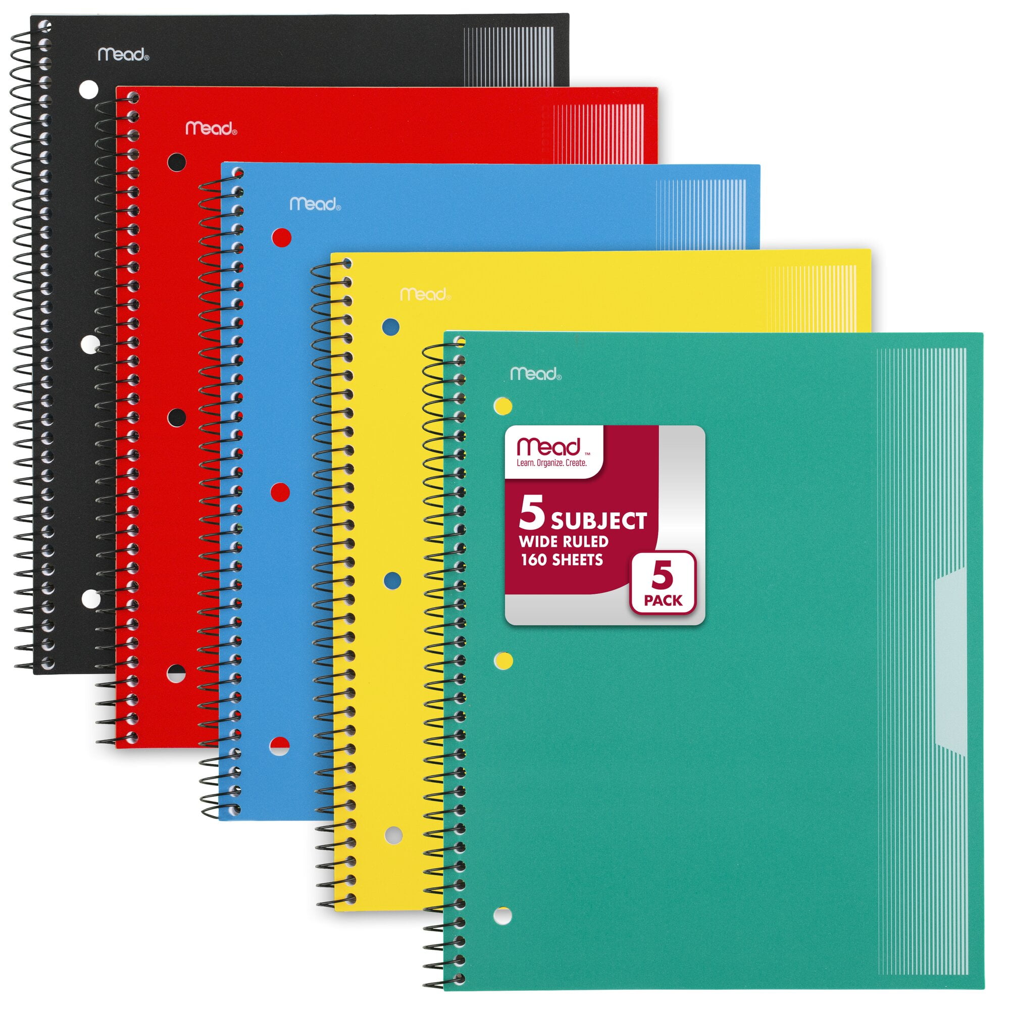 Mead Spiral Notebook 5 Subject Wide Ruled Plastic Cover 8 x 10 12 5 Pack - Wide