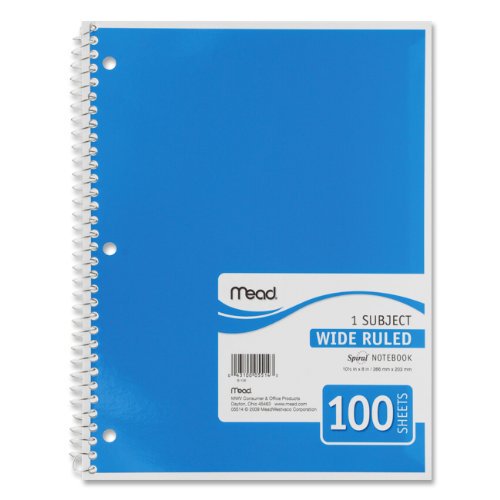 Mead Spiral Notebook, Wide Ruled, 1 Subject, 100 Sheets