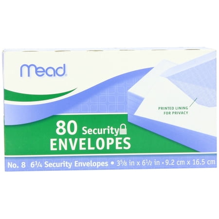 Mead White Security Envelopes Security - #6 3/4 - 6 1/2" Width x 3 5/8" Length - 20 lb - Gummed - Wove - 80 / Box - White