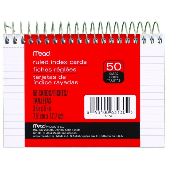 Mead WireBound Ruled Index Cards, 3" x 5"