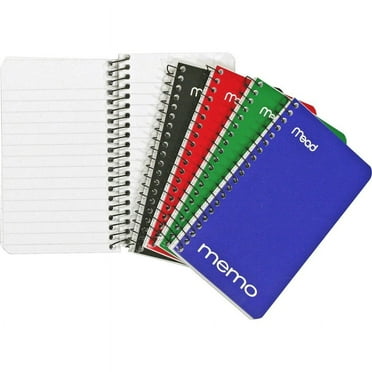 Mead Wirebound Memo Notebook - 60 Sheets - Wire Bound - 15 lb Basis Weight - 3" x 5" - White Paper - Black Binder - Assorted Cover - Cardboard, Nylon Cover - Stiff-back - 1 Each | Bundle of 5 Each