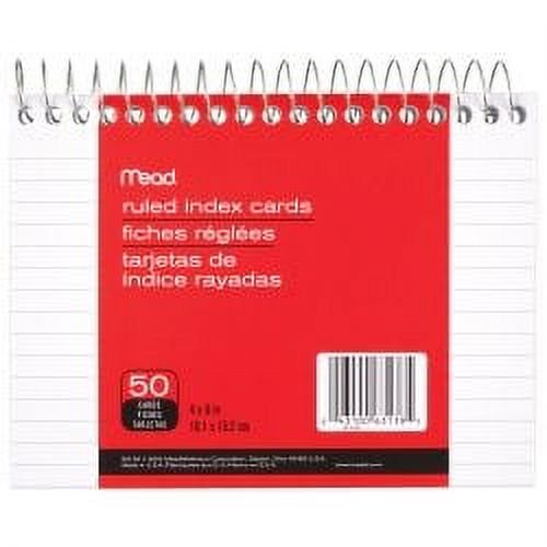 Mead Wirebound Ruled Index Cards, White, 4" x 6", 50 Count (63138