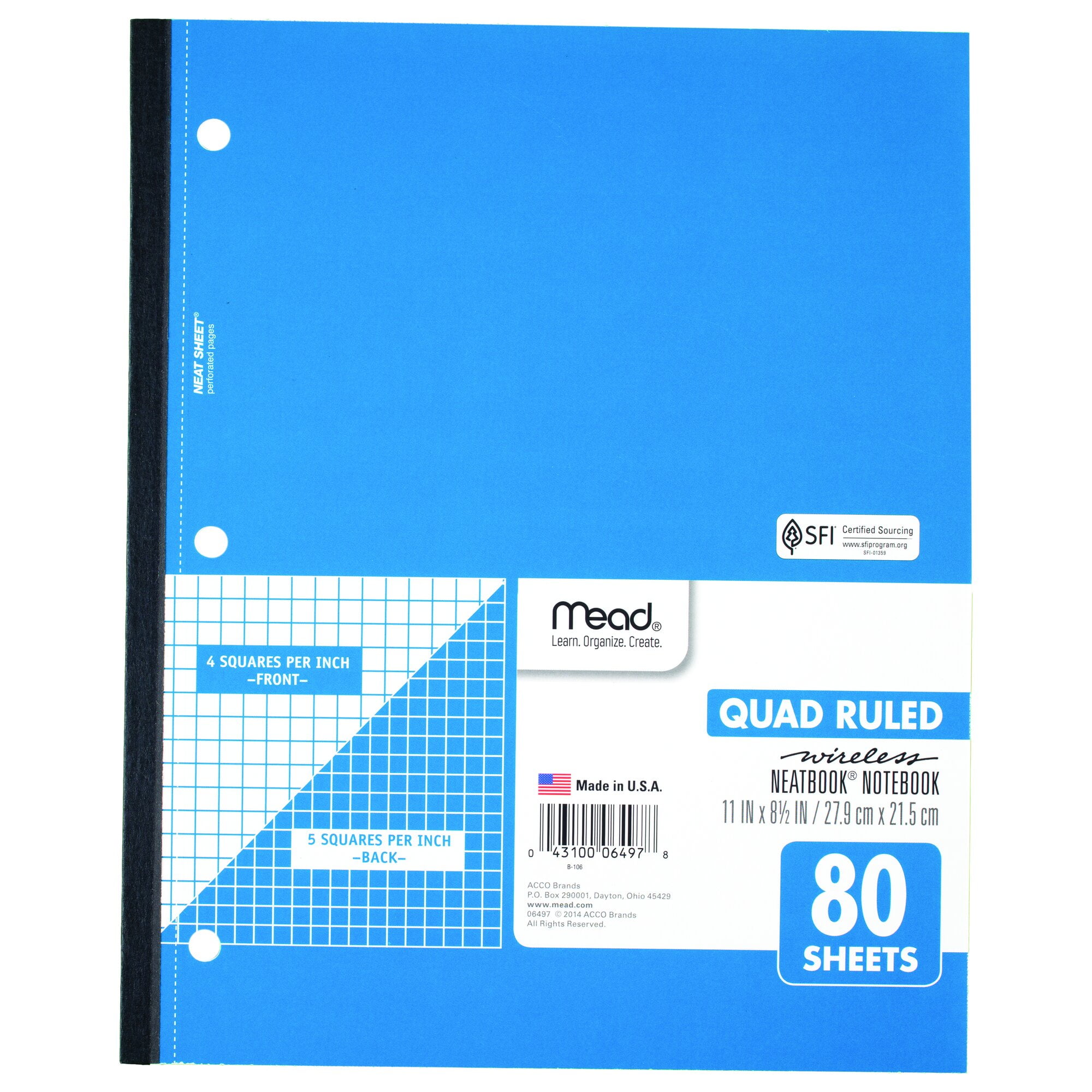 Mead Wireless Neatbook Notebook 31 Subject Graph Ruled 80 Sheets 11 x 8 12 Blue