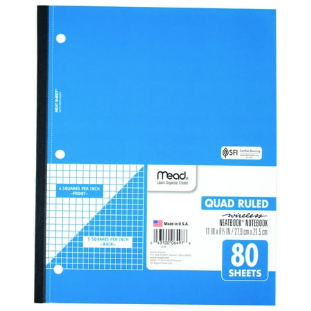Mead Wireless Neatbook Notebook 31 Subject Graph Ruled 80 Sheets 11 x 8 12 Blue