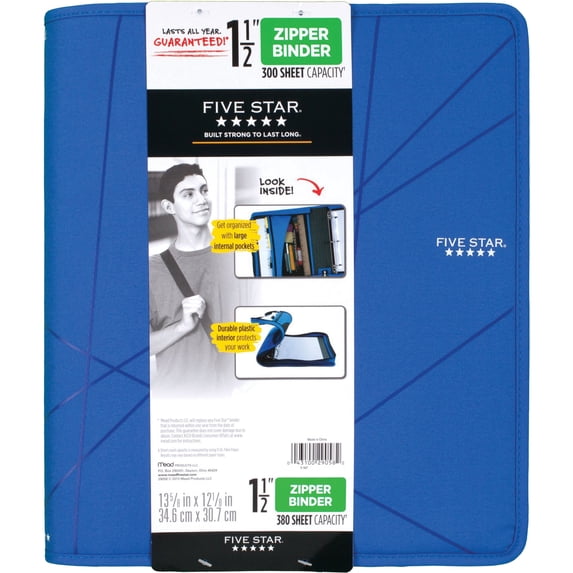 MeadWestvaco(R) Five-Star(R) First Gear(R) Zipper Binder Assorted Colors