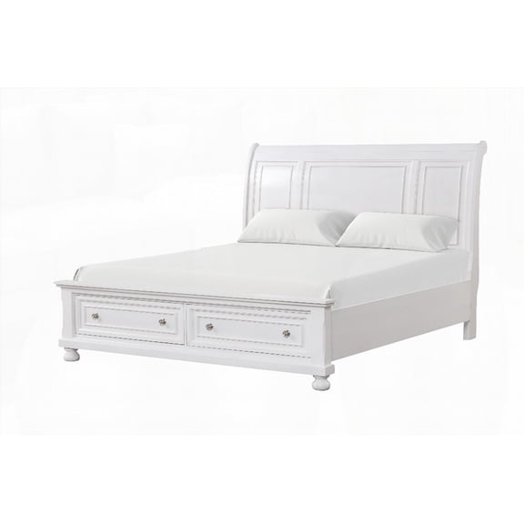 Meade G8975A-QB Queen Bed in White Offering Generous Space and Convenient Drawers