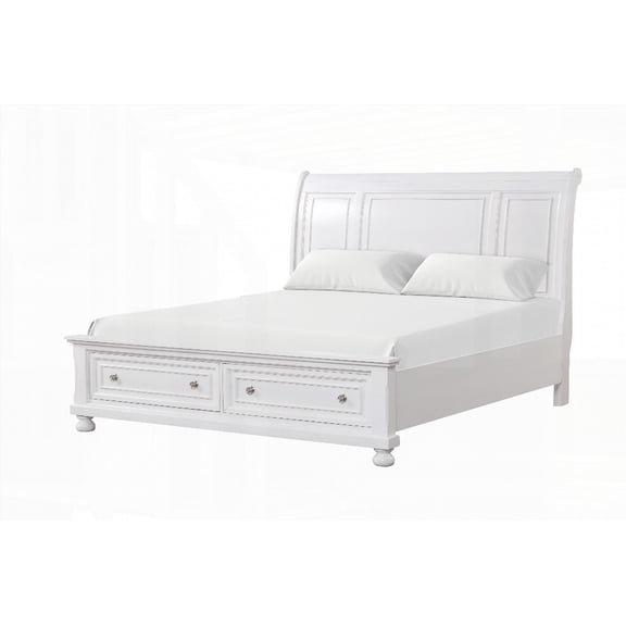 Queen Size Wood Platform Bed Frame with Storage, White for Bedroom