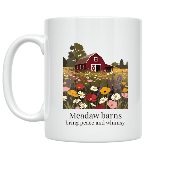 Meadow Barn Scene with Wildflowers - Nature Lover - 11 oz Ceramic Coffee Mug