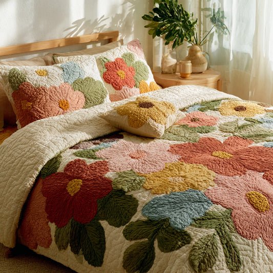 Retro Daisy Patchwork 3-Piece Quilted Bedding
