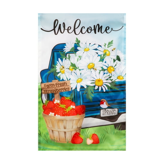 Meadow Creek 11.5" x 18" White Daisy Strawberry Blue Truck Outdoor Yard Flag