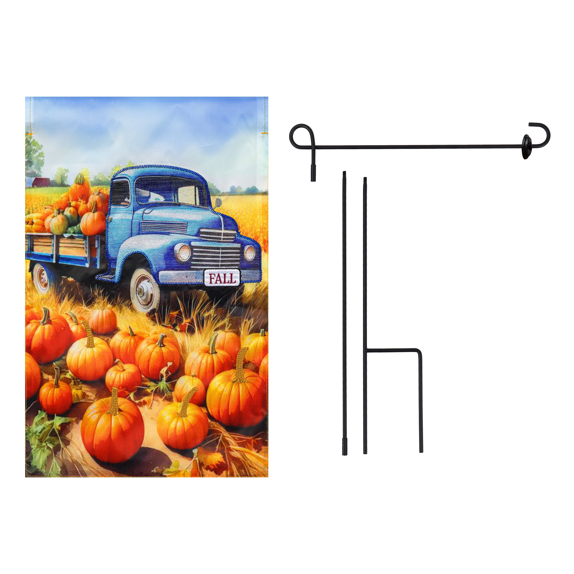 Meadow Creek Harvest 11.5" x 18" Blue Truck Outdoor Yard Flag with Stand