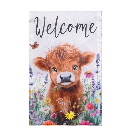 Meadow Creek 11.5" x 18" Spring Highland Cow Outdoor Yard Flag