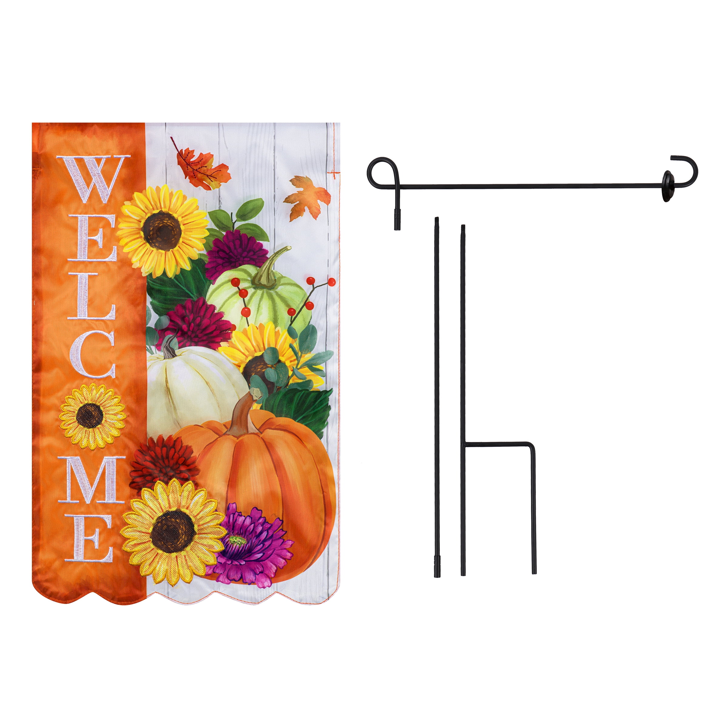 Meadow Creek Harvest 11.5" x 18" Welcome Pumpkin Outdoor Yard Flag with Stand
