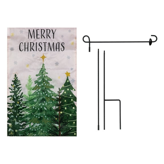 Meadow Creek Holiday 11.5" x 18" Christmas Tree Outdoor Yard Flag with Stand