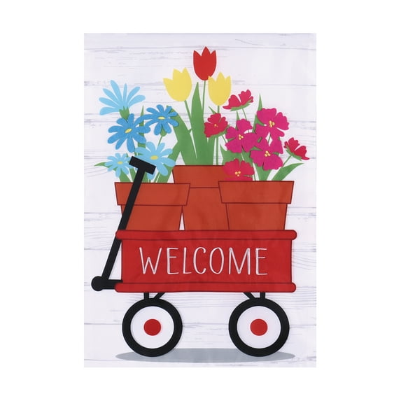 Meadow Creek Spring 18" x 12.5" Welcome Red Flower Wagon Outdoor Garden Flag