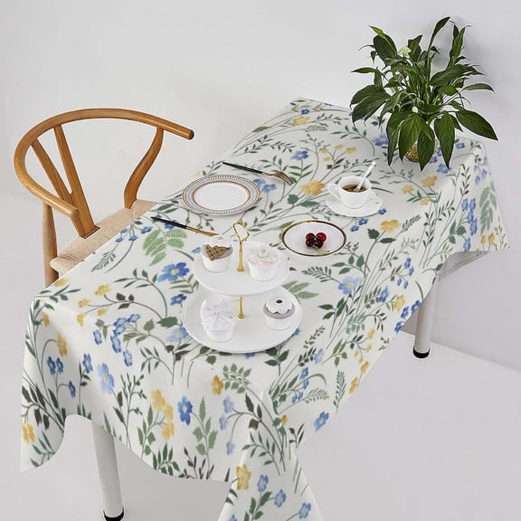 Meadow Flower Tablecloth, Spring Sage Green Eucalyptus Leaves Watercolor Floral Flower Plant Leaves Table Cover for Spring Holiday Party Decoration 60x84in