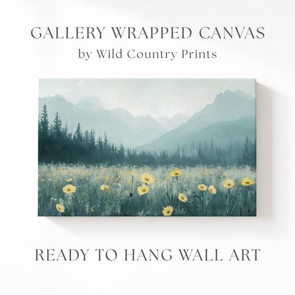 Meadow Flower Yellow Wildflower Mountain Painting Vintage Landscape Moody Outdoor Poster