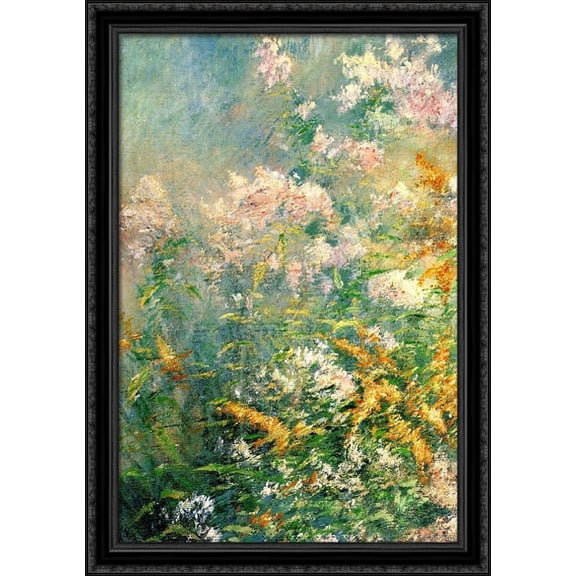 Meadow Flowers (Golden Rod and Wild Aster) 28x40 Large Black Ornate Wood Framed Canvas Art by John Henry Twachtman