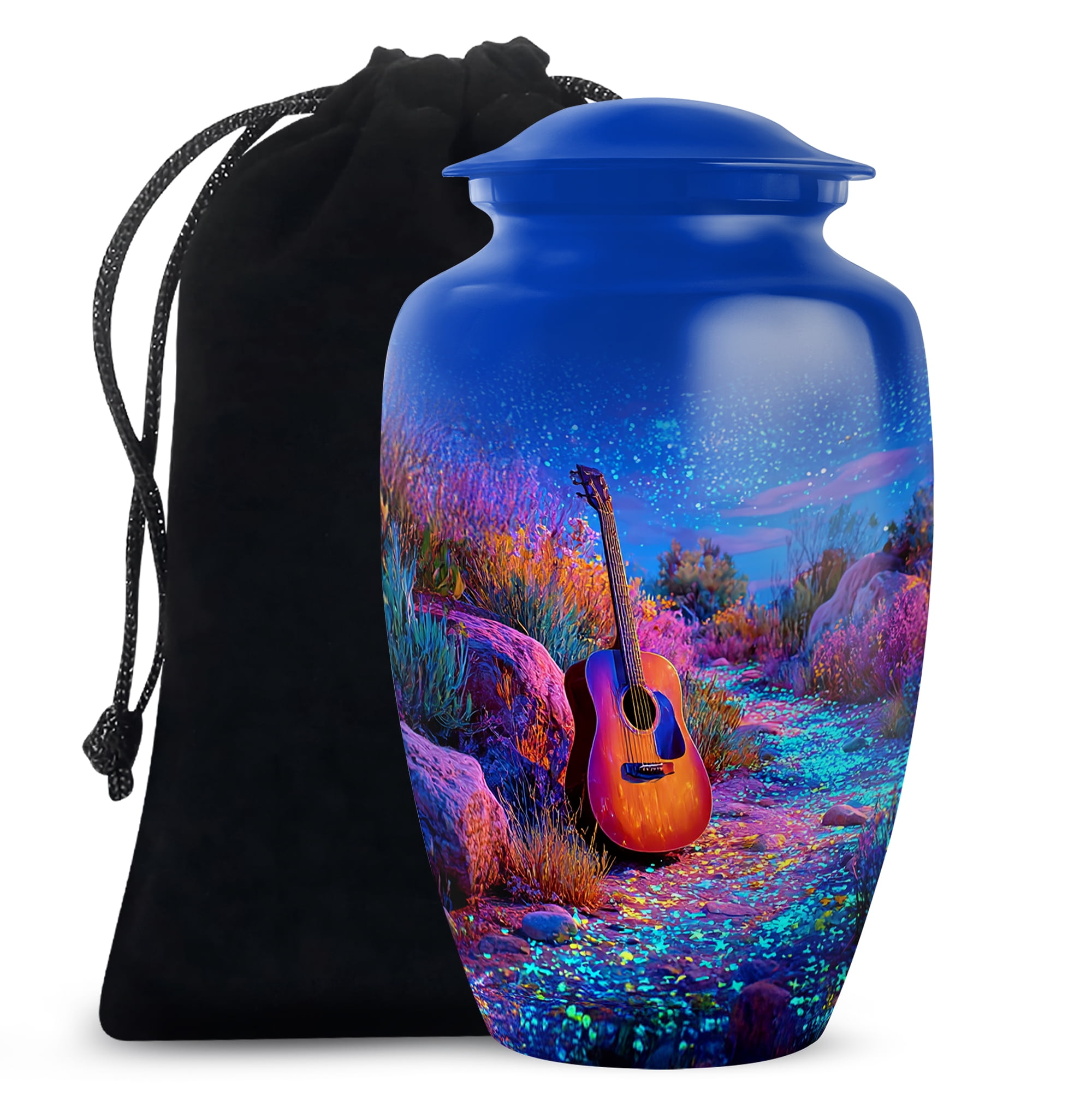 Meadow Guitar Large Cremation Urn For Human Ashes Adult Male, Night Sky Music Themed Urns For Ash, Decorative Cremation Urn For Human Ash Adult, Funeral Urn For Ashes For Adults Size 10 Inch 1pcs