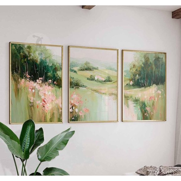 Meadow Landscape Colorful Impressionist Wall Art Prints Nature Field Version 2 Set 3 Unframed Paper Print 16x24