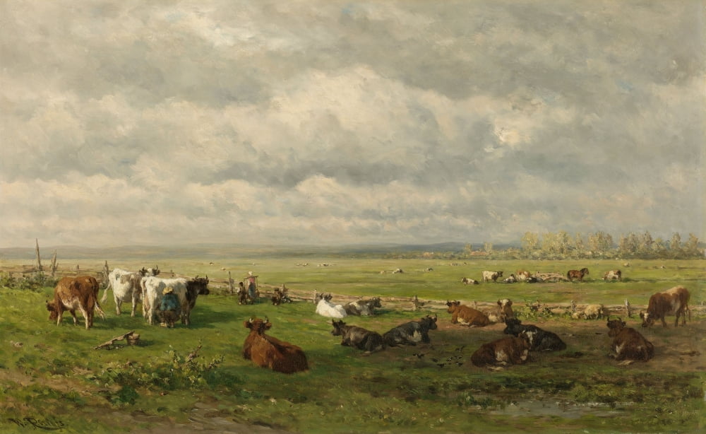 Meadow Landscape With Cattle Canvas Art - (36 x 24)