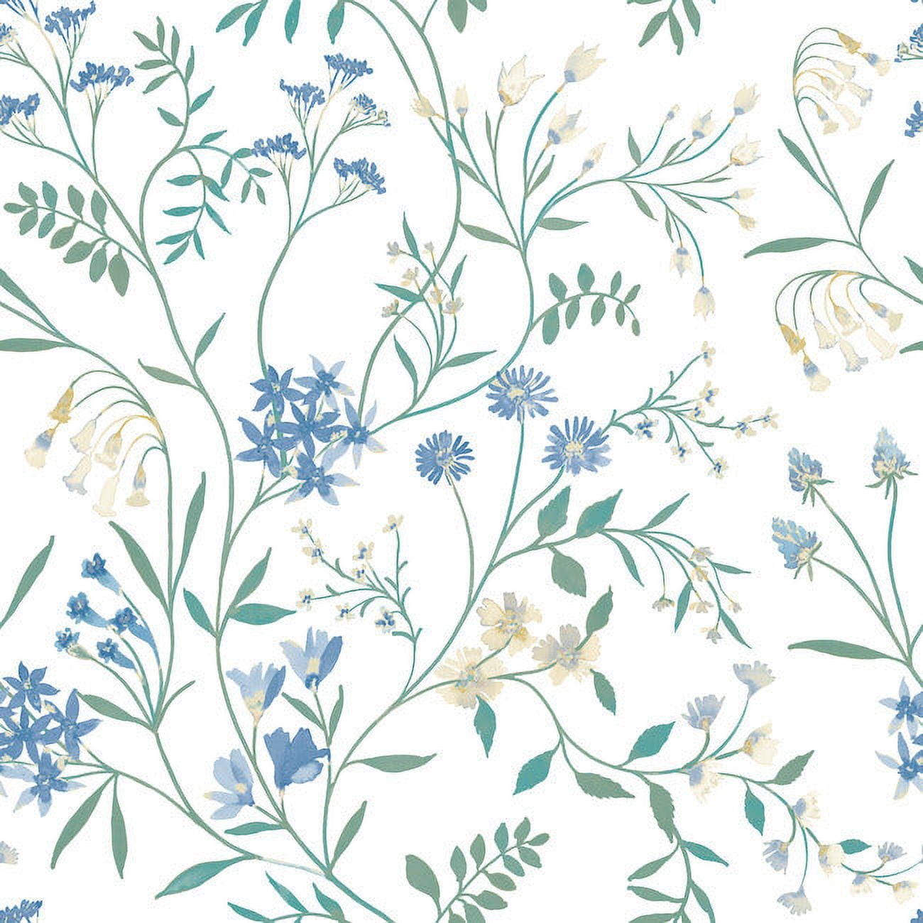 White and Blue Floral Self-Adhesive Peel and Stick Wallpaper Roll