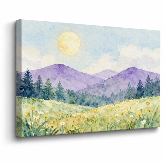Meadow Moon Canvas Wall Art Framed Decor Blue Purple Green Botanical Landscape 2D Flat canvas print for bathroom bedroom or living room