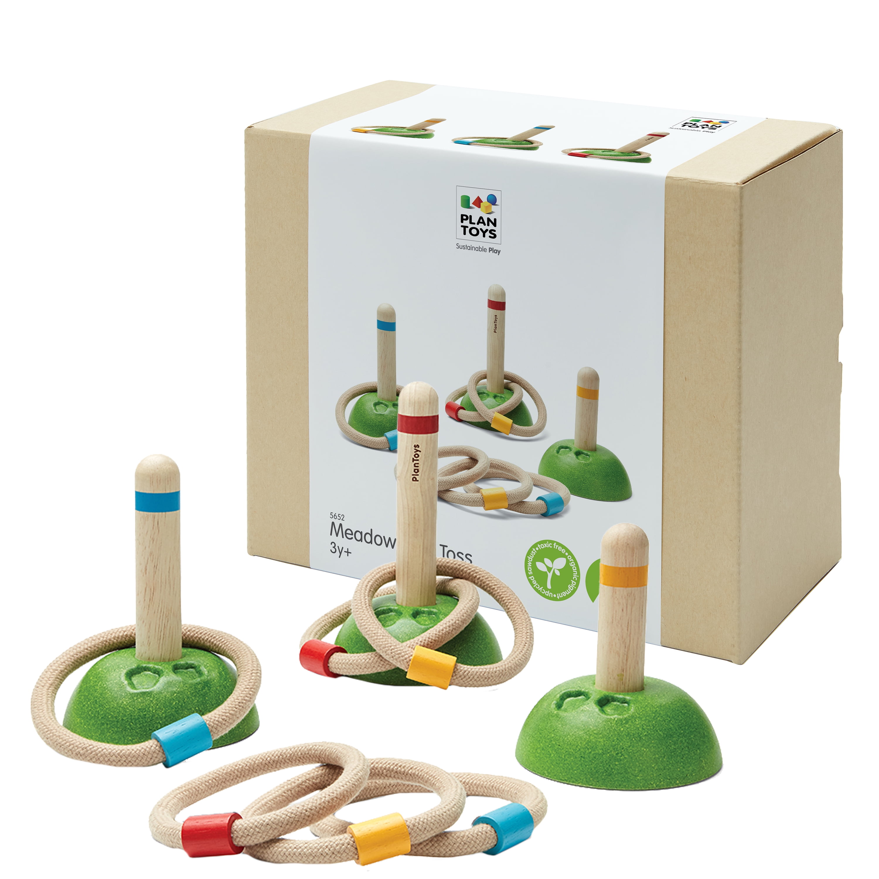 PlanToys® Meadow Ring Toss Wooden Montessori Coordination and Gross Motor Toy | Focus, Aim, Balance and Movement Development Activity | Eco Friendly Outdoor and Indoor Learning Game