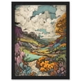 thumbnail image 1 of Meadow River Multicoloured Landscape Illustration Artwork Framed Wall Art Print A4, 1 of 4
