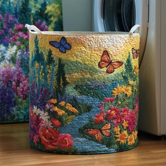 Meadow Stream Quilted Laundry Basket, Storage Bin Laundry Basket Fabric, House Storage Hamper, Mother Day's Gift Ideas