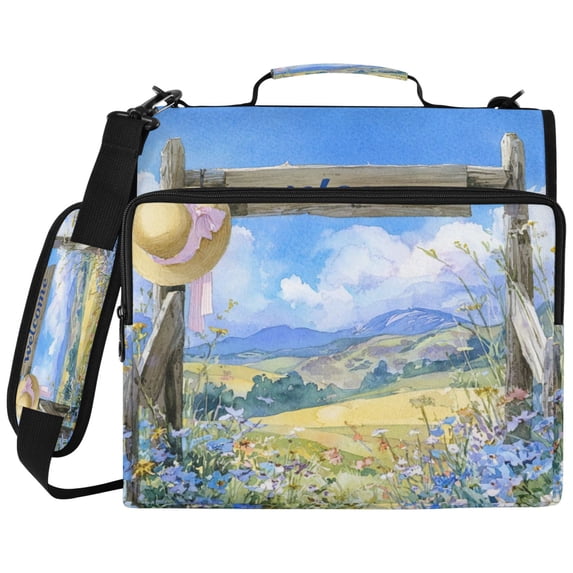 Meadow Welcome Printed Zipper Binder with Handle&Shoulder Strap 2 inch 3 Ring 500+300 Sheet Capacity File Folder Organizer
