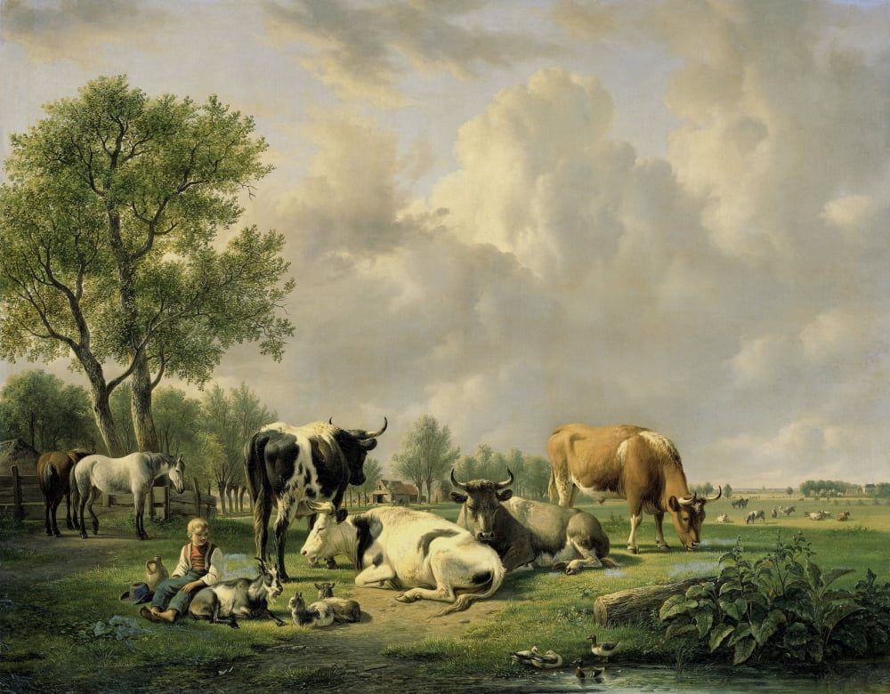 Meadow With Animals Canvas Art - (36 x 24)