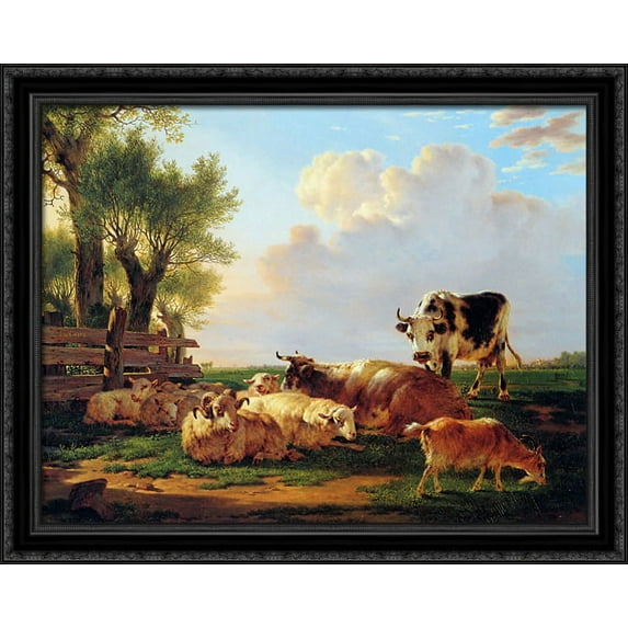 Meadow with cattle 36x28 Large Black Ornate Wood Framed Canvas Art by Jacob van Strij