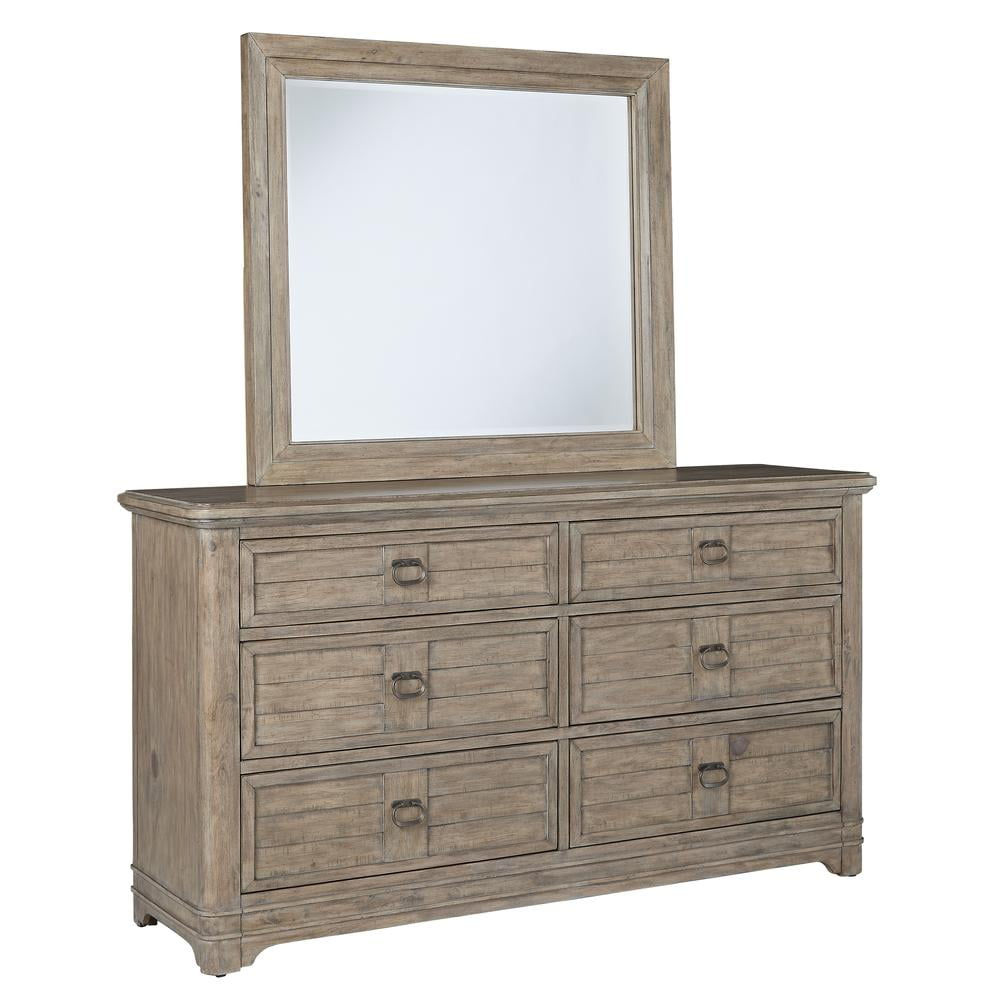 Antique Sand Double Dresser with Mirror and Soft Close Drawers