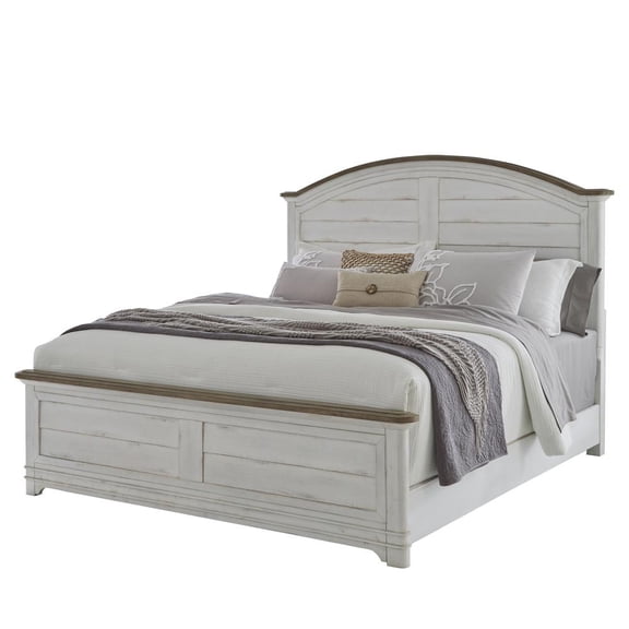 Meadowbrook White-Washed Wood Farmhouse Queen Size Arched Panel Bed