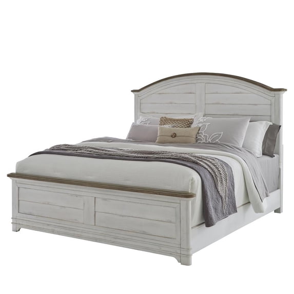 Meadowbrook White-Washed Wood Farmhouse Queen Size Arched Panel Bed