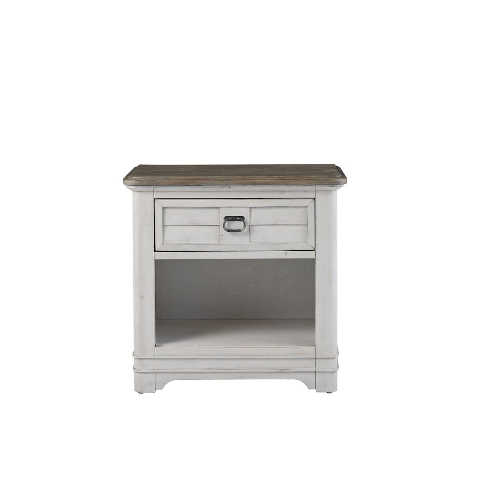 Meadowbrook White-Washed Pine Wood 1-Drawer Nightstand